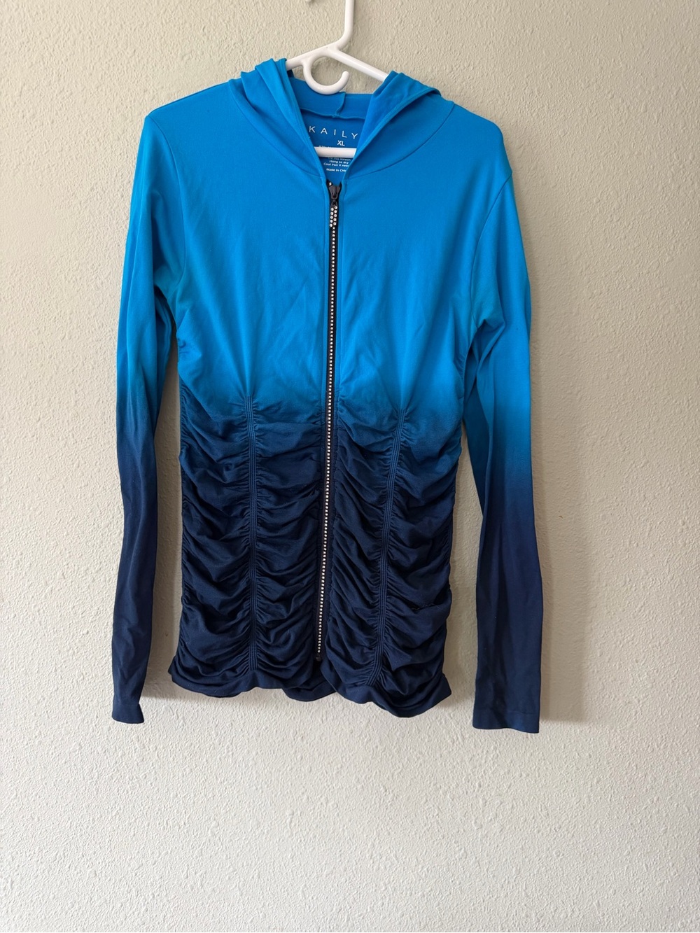 Kaily K Blue Ombre Ruched Full-Zip Activewear Hoodie Jacket - Size XL